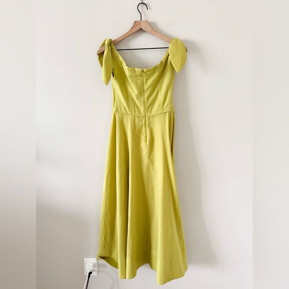 Tanya Taylor Ashland Cotton Off-Shoulder Midi Dress in Lime - Size 6 - Picture 4 of 7